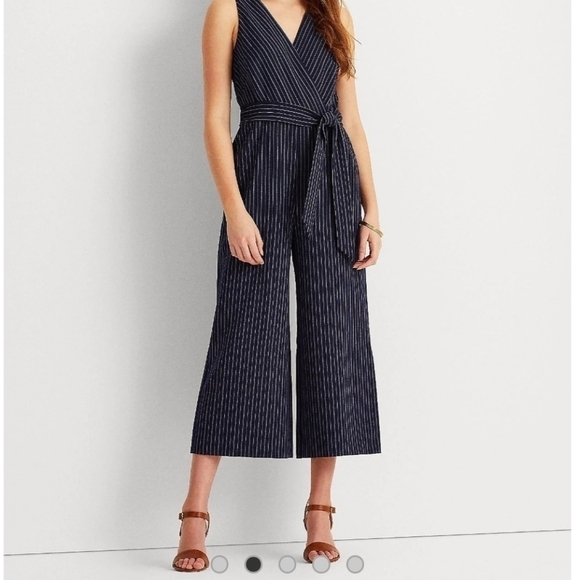 Lauren 𝅺Ralp Lauren Navy Sleeveless Pinstripe Jumpsuit - Picture 1 of 15
